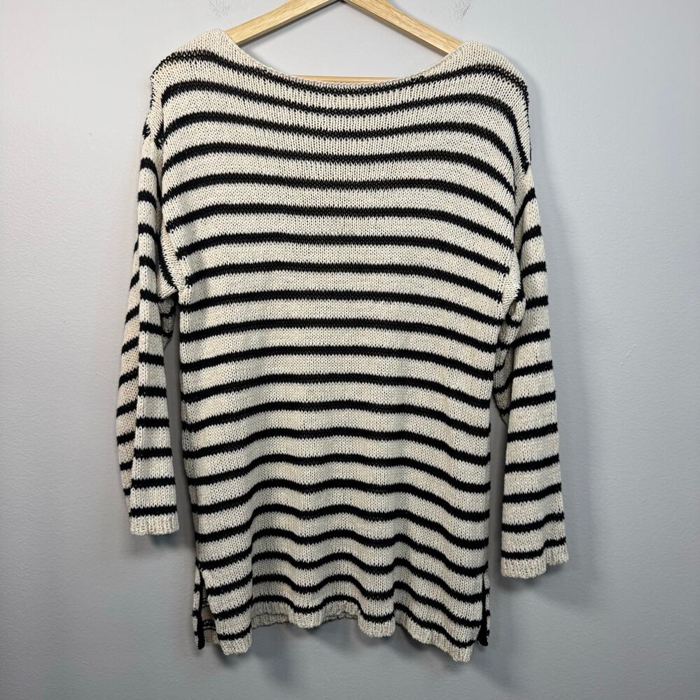 Lou & Grey Open Knit Sweater Large Striped Cream Nautical Beachy Coastal Summer